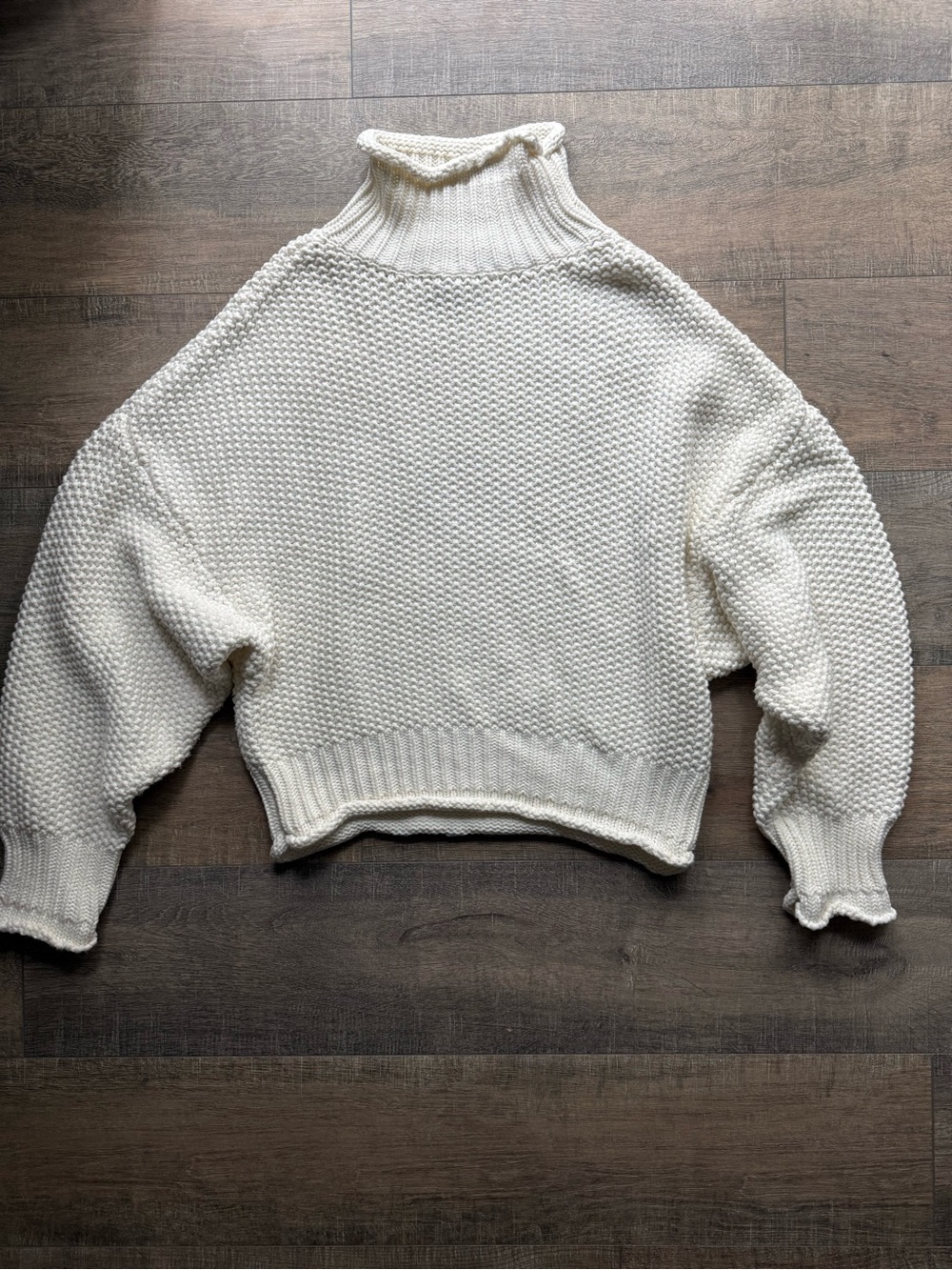 ALLFENIX Chunky Roll/Turtle Neck Fisherman Knit Cotton Sweater